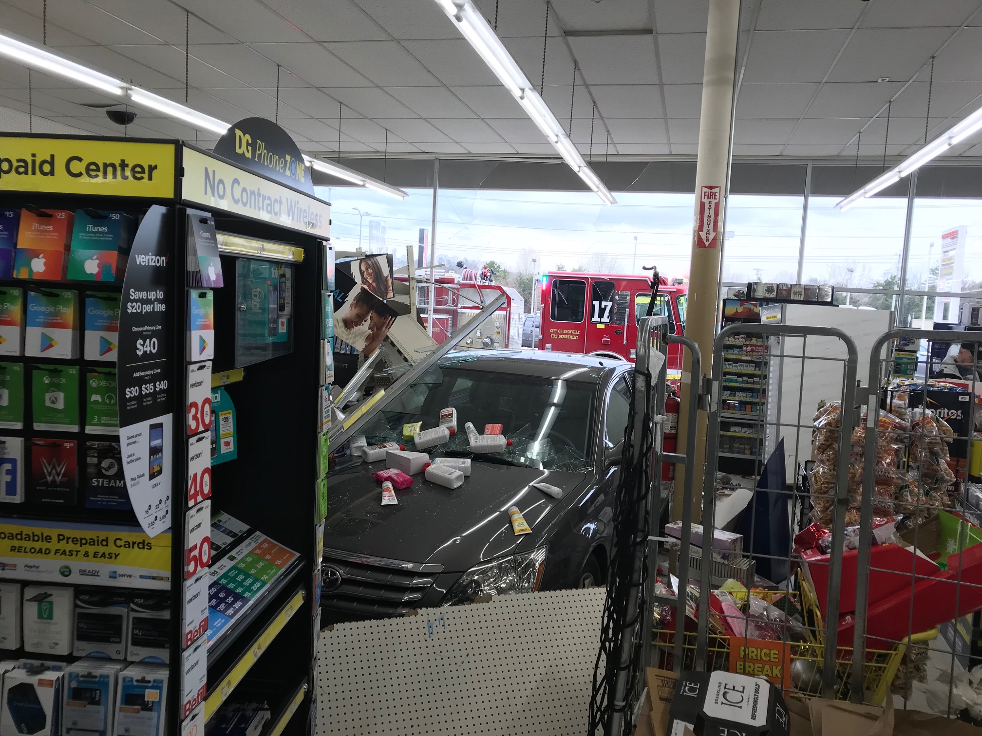 No injuries when car crashed into Dollar General